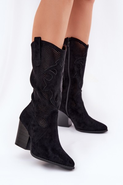 Perforated Cowboy Boots On Heel Black S.Barski HY51-606