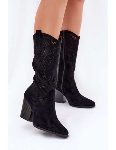 Perforated Cowboy Boots On Heel Black S.Barski HY51-606