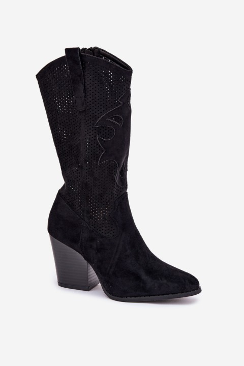 Perforated Cowboy Boots On Heel Black S.Barski HY51-606