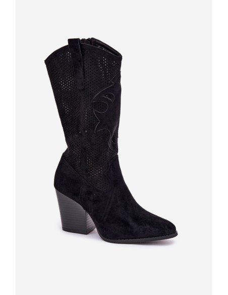 Perforated Cowboy Boots On Heel Black S.Barski HY51-606