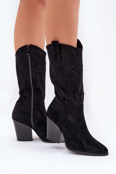Perforated Cowboy Boots On Heel Black S.Barski HY51-606