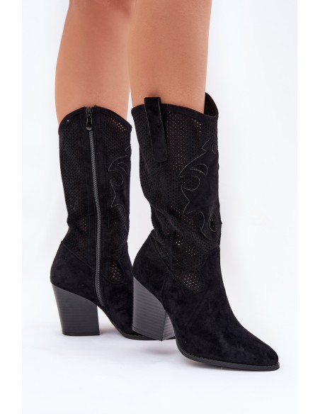 Perforated Cowboy Boots On Heel Black S.Barski HY51-606