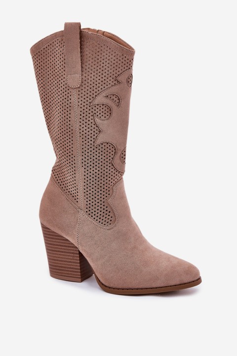 Perforated Cowboy Boots On Heel Beige S.Barski HY51-606