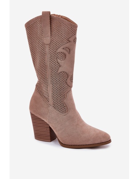 Perforated Cowboy Boots On Heel Beige S.Barski HY51-606