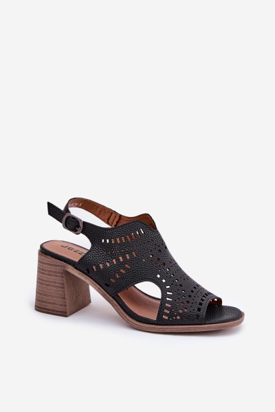 Ladies Perforated Sandals On Heel Black Tosine 2