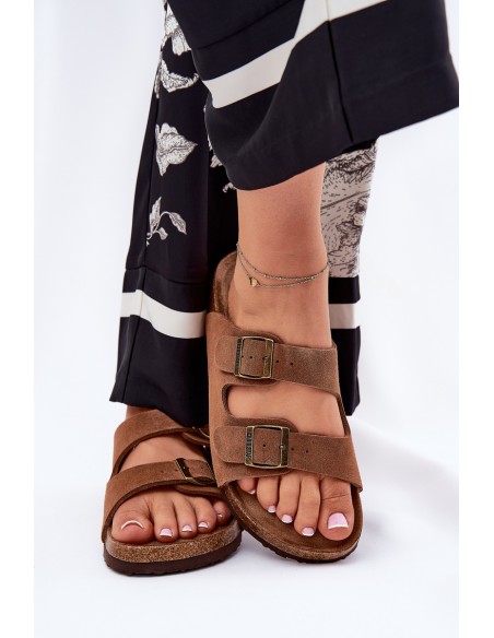 Suede Women's Slippers With Buckles Big Star RR274A394 Brown