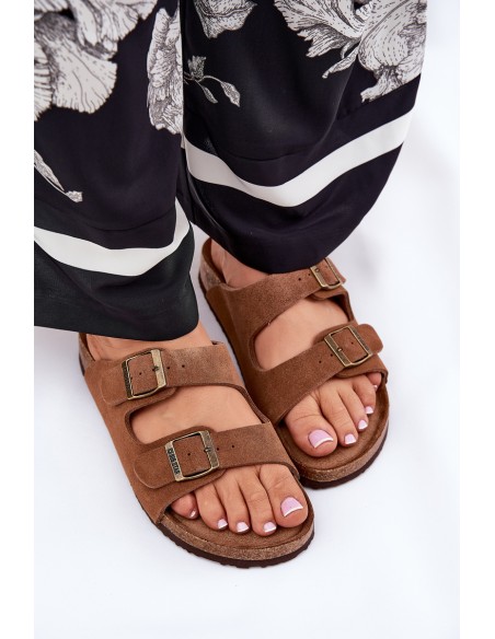 Suede Women's Slippers With Buckles Big Star RR274A394 Brown