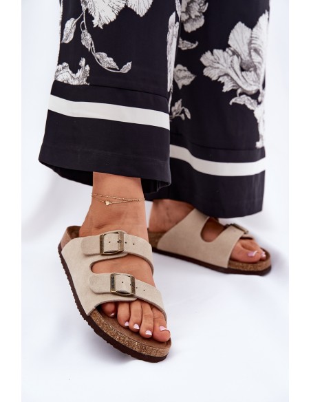 Suede Women's Slippers With Buckles Big Star RR274A391 Beige