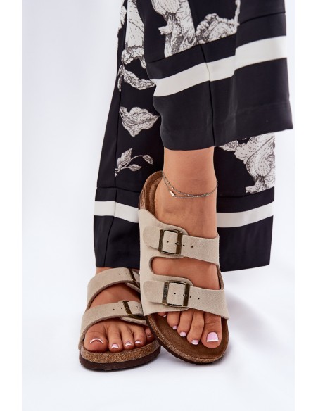 Suede Women's Slippers With Buckles Big Star RR274A391 Beige