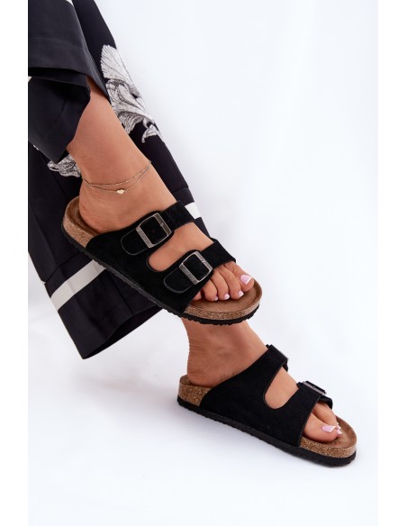 Suede Ladies Sandals With Buckles Big Star RR274A390 Black