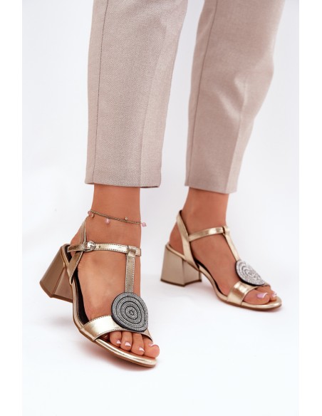 Leather Heeled Sandals With Decoration D&A JC51-842 Gold