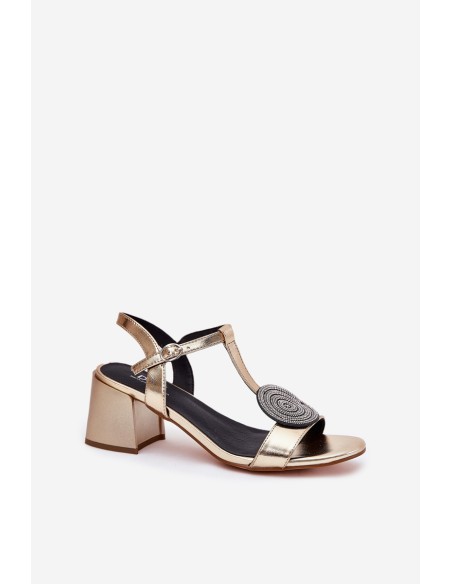 Leather Heeled Sandals With Decoration D&A JC51-842 Gold
