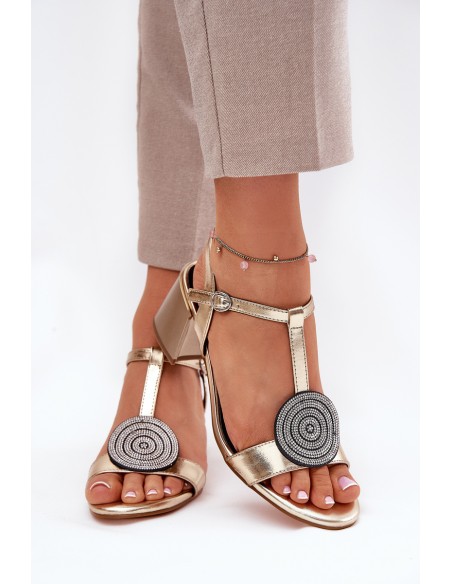 Leather Heeled Sandals With Decoration D&A JC51-842 Gold