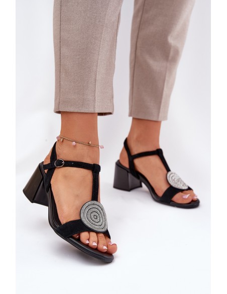 Leather Heeled Sandals With Decoration D&A JC51-842 Black