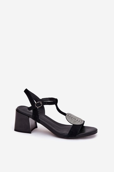 Leather Heeled Sandals With Decoration D&A JC51-842 Black 2