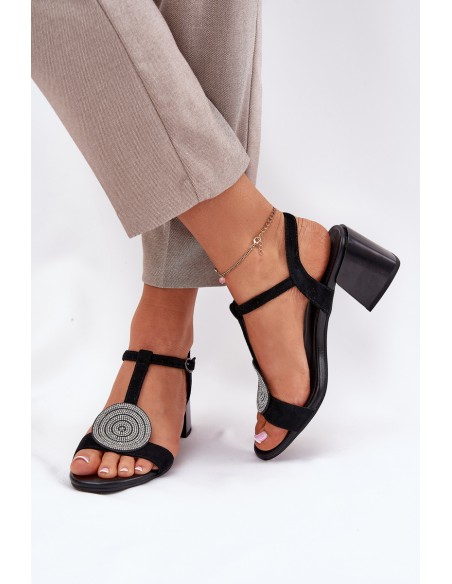 Leather Heeled Sandals With Decoration D&A JC51-842 Black