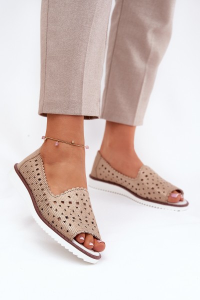 Leather perforated ballerinas with open toes S.Barski LR51-922 Gold