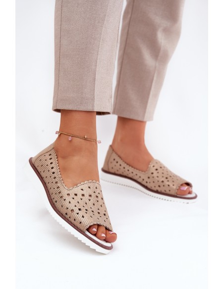 Leather perforated ballerinas with open toes S.Barski LR51-922 Gold
