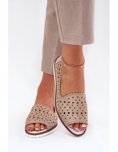 Leather perforated ballerinas with open toes S.Barski LR51-922 Gold