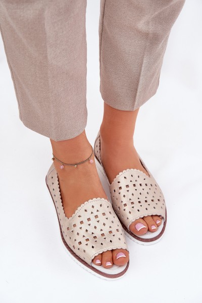 Leather Perforated Ballet Flats With Open Toes S.Barski LR51-922 Beige