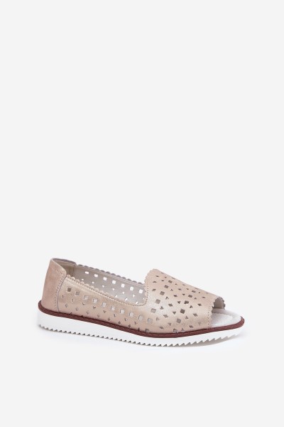 Leather Perforated Ballet Flats With Open Toes S.Barski LR51-922 Beige 2
