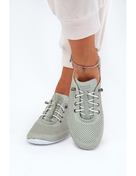 Ladies Leather Lace-Up Shoes Made Of Natural Leather Artiker 54C0833 Light Green