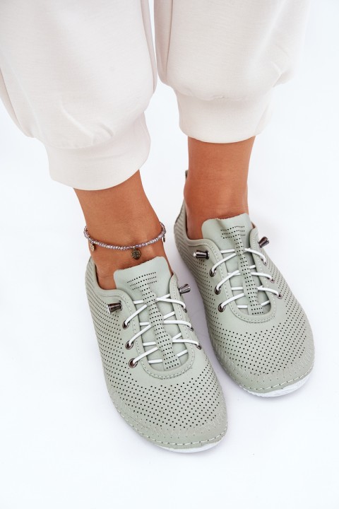 Ladies Leather Lace-Up Shoes Made Of Natural Leather Artiker 54C0833 Light Green