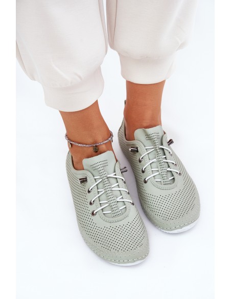 Ladies Leather Lace-Up Shoes Made Of Natural Leather Artiker 54C0833 Light Green