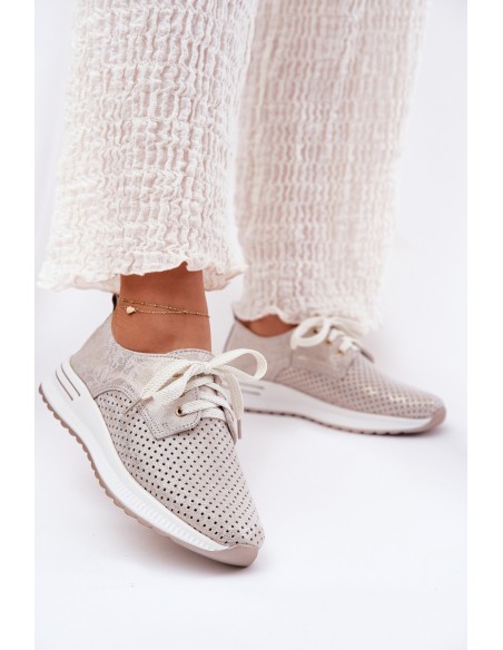 Leather Lightweight Women's Loafers On Platform Artiker 56C2113 Beige-Gold