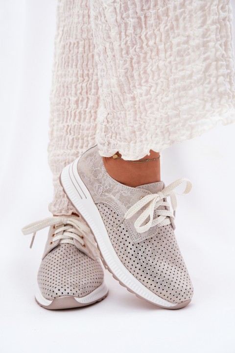 Leather Lightweight Women's Loafers On Platform Artiker 56C2113 Beige-Gold