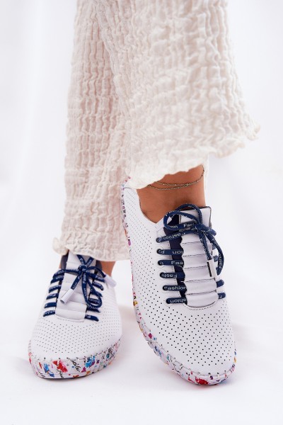 Leather Brogues On Patterned Platform Artiker 52C1713 White-Navy