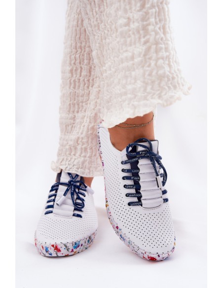 Leather Brogues On Patterned Platform Artiker 52C1713 White-Navy