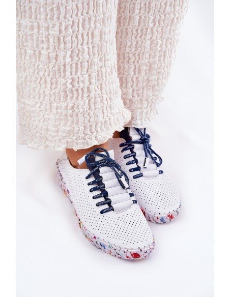 Leather Brogues On Patterned Platform Artiker 52C1713 White-Navy