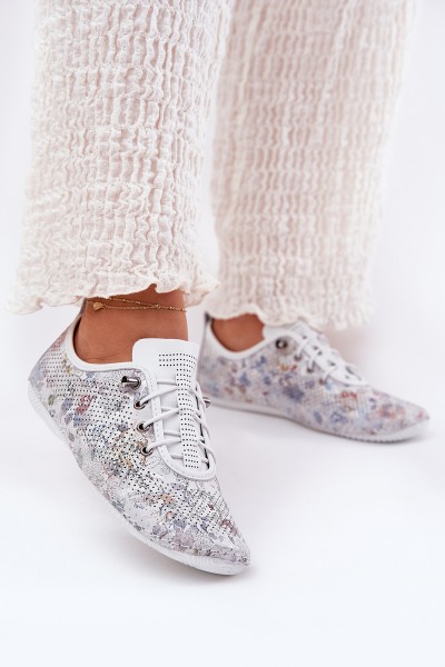Ladies Leather Shoes Made Of Natural Leather Patterned Artiker 56C2688 White