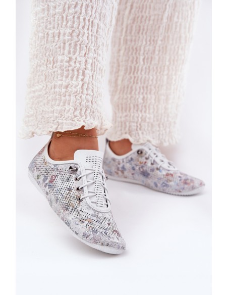 Ladies Leather Shoes Made Of Natural Leather Patterned Artiker 56C2688 White