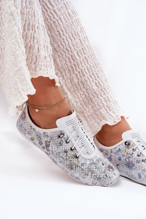 Ladies Leather Shoes Made Of Natural Leather Patterned Artiker 56C2688 White
