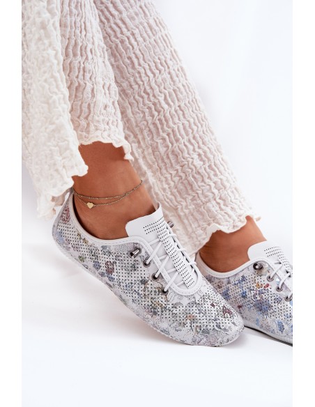 Ladies Leather Shoes Made Of Natural Leather Patterned Artiker 56C2688 White