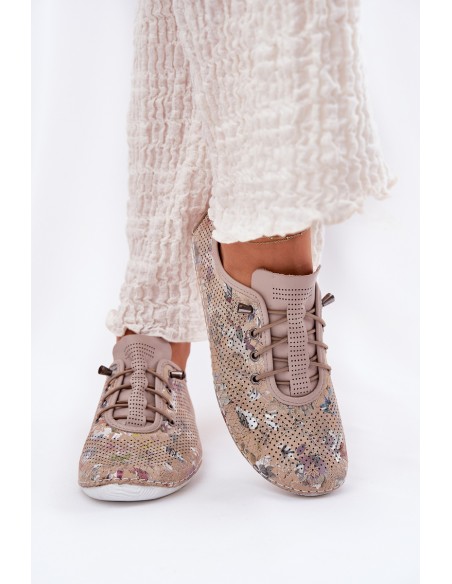 Ladies Leather Patterned Loafers Artiker 56C2689 Beige