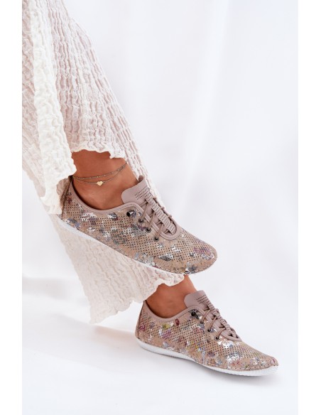 Ladies Leather Patterned Loafers Artiker 56C2689 Beige