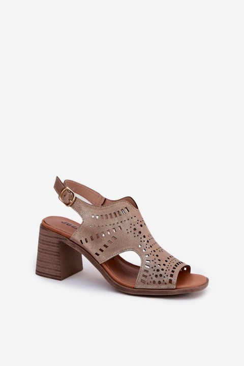 Ladies Perforated Sandals On A Heel Gold Tosine