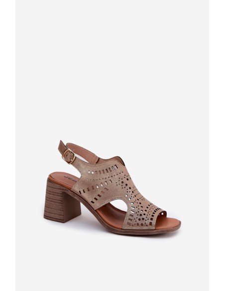 Ladies Perforated Sandals On A Heel Gold Tosine