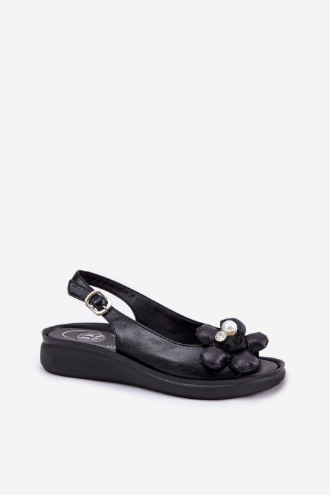 Ladies Sandals With Decorative Flower Black Divonne