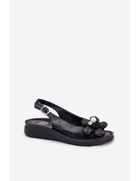 Ladies Sandals With Decorative Flower Black Divonne