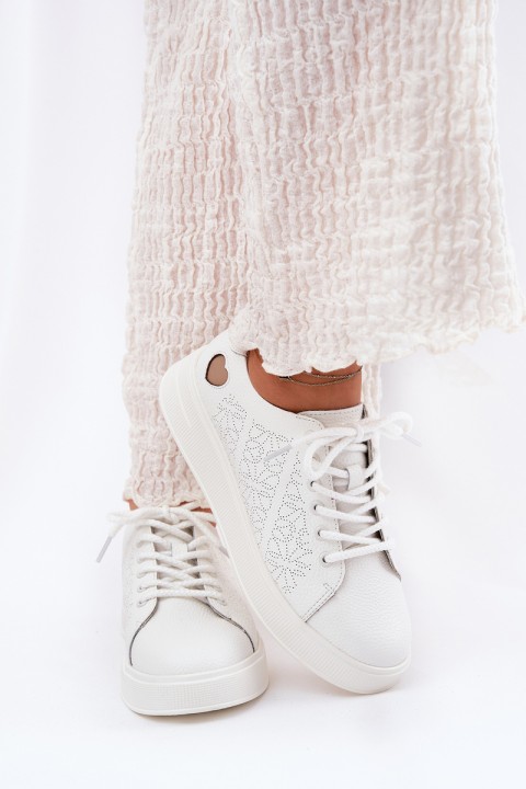 Women's Leather Sneakers On Platform Vinceza 88018 White