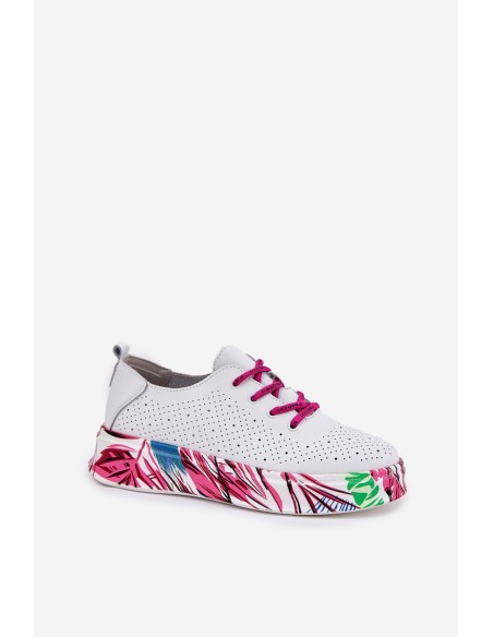 Women's Leather Sneakers On Patterned Platform Vinceza 88017 White