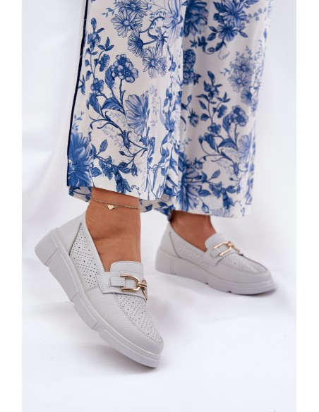 Women's Leather Loafers with Golden Detail Jasnoszare Vinceza 88007