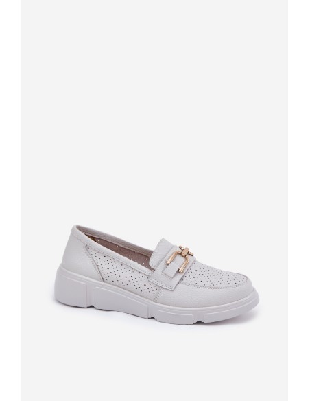 Women's Leather Loafers with Golden Detail Jasnoszare Vinceza 88007