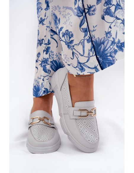 Women's Leather Loafers with Golden Detail Jasnoszare Vinceza 88007