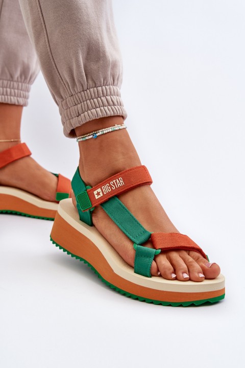 Women's Platform and Wedge Sandals Big Star NN274A053 Green-Orange