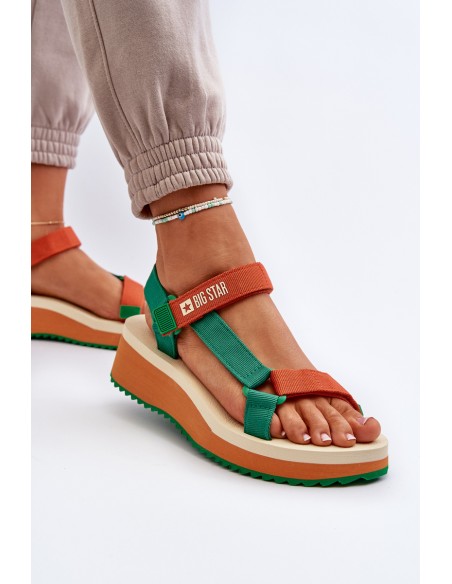 Women's Platform and Wedge Sandals Big Star NN274A053 Green-Orange